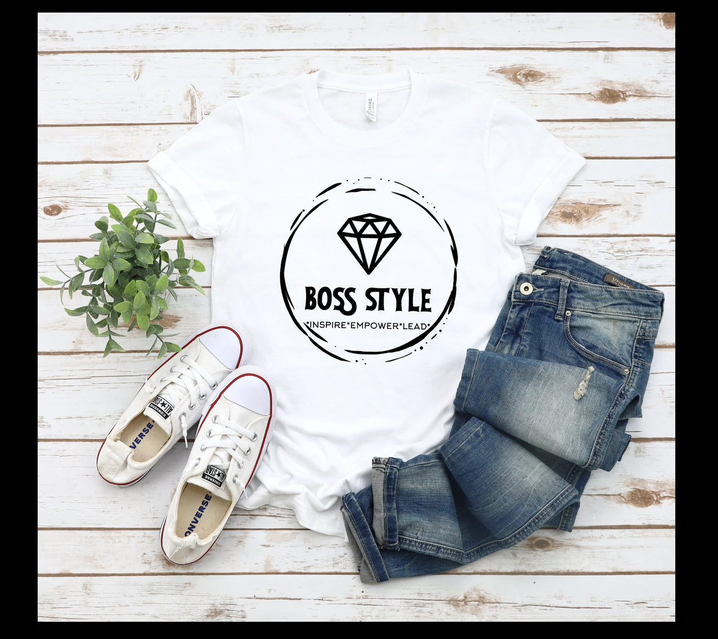 Boss Style Black and White Graphic Tee - Trendy Design